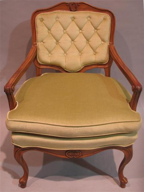 Appraisal: VICTORIAN STYLE PALE GREEN VELVET FAUTEUIL th century - h