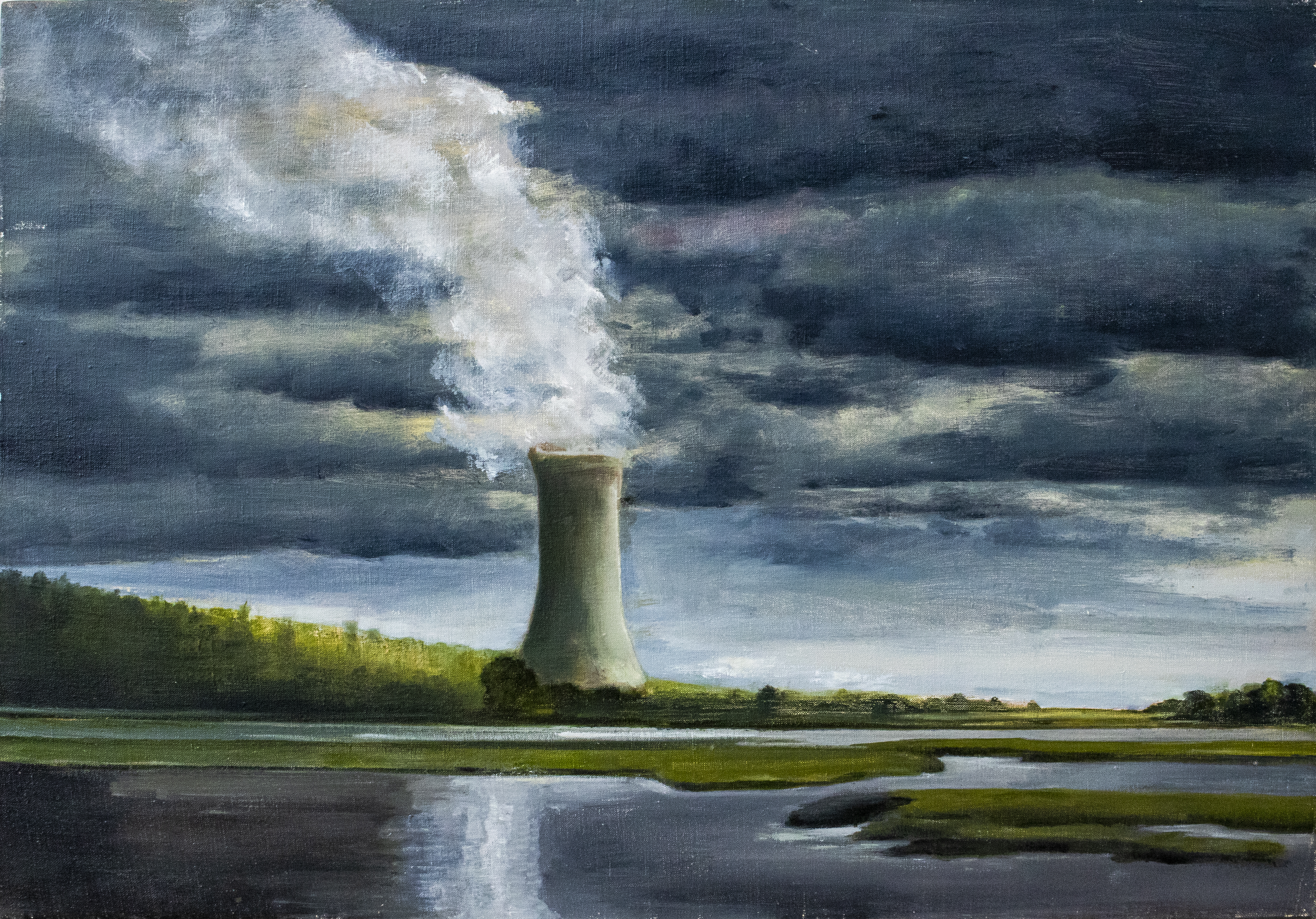 Appraisal: MODERN LANDSCAPE OF COOLING TOWER OIL ON CANVAS Modern landscape