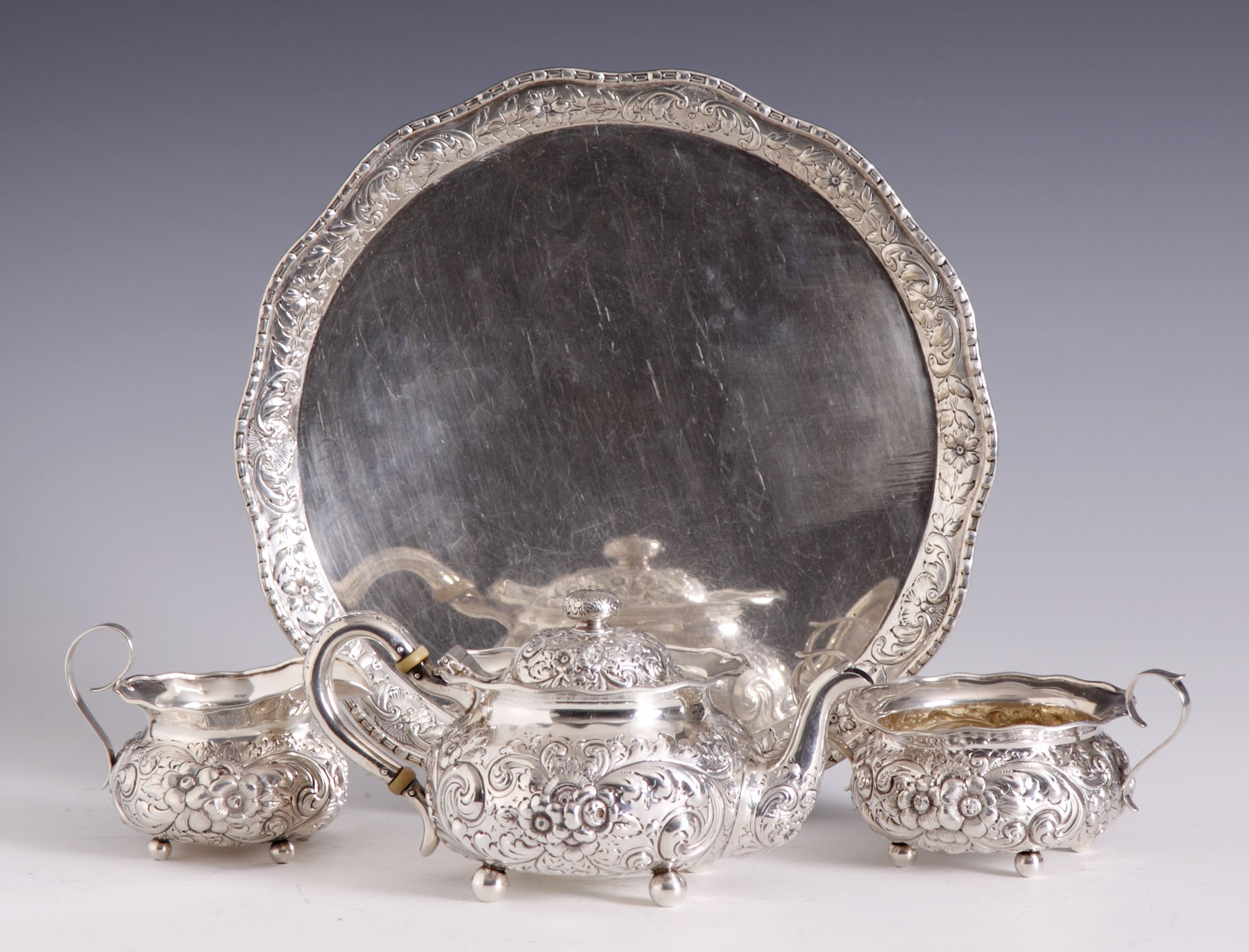 Appraisal: -Pc Sterling Tea Set w Tray Gorham Tray Tea set