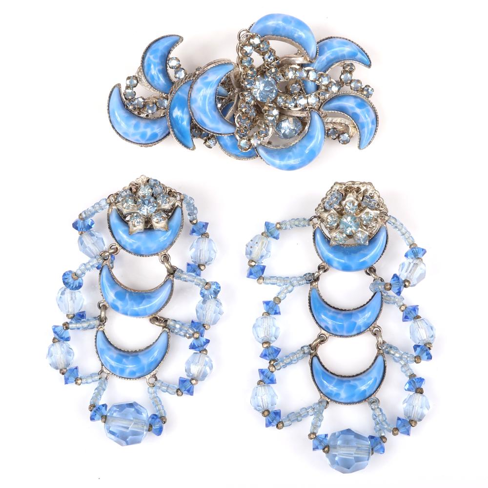 Appraisal: MIRIAM HASKELL UNUSUAL BROOCH AND CHANDELIER EARRING SET WITH BLUE