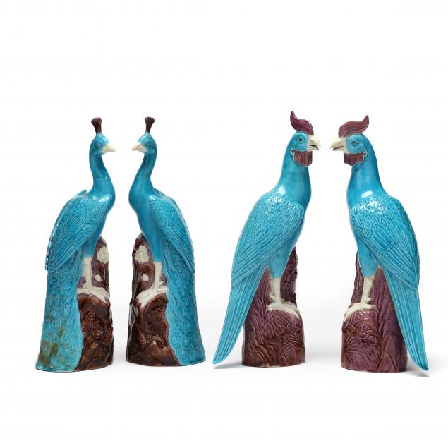 Appraisal: A GROUP OF FOUR CHINESE STYLE TURQUOISE GLAZED BIRDS th