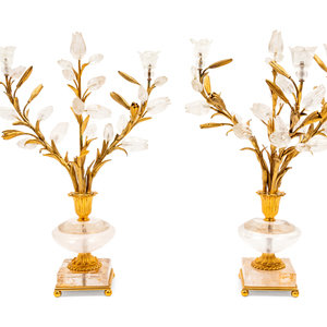 Appraisal: A Pair of Rock Crystal and Gilt Metal Three Light