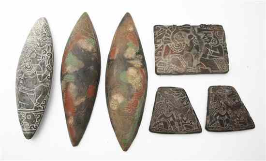 Appraisal: A Collection of Six Pre-Columbian Style Shield Form Stone Articles