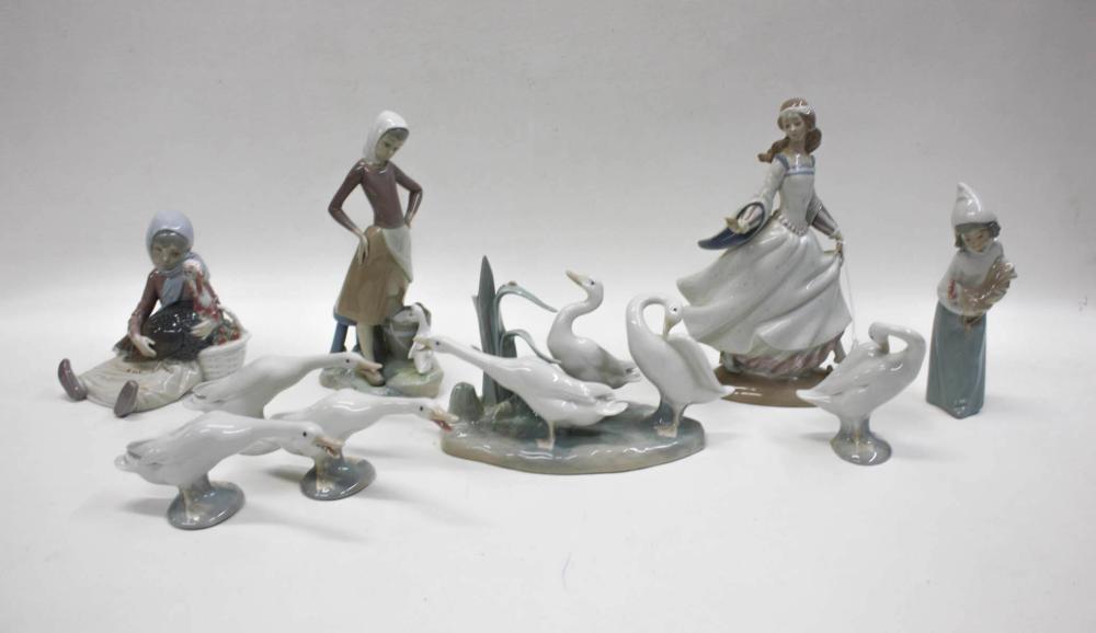 Appraisal: NINE LLADRO PORCELAIN FIGURINES comprised of Cinderella Girl With Turkey