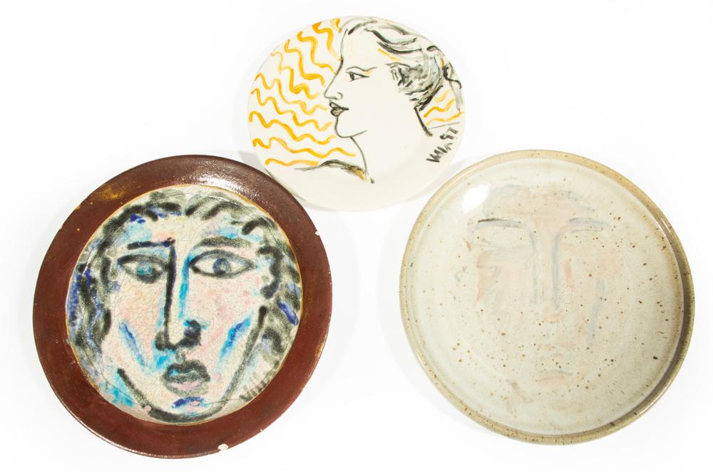 Appraisal: Three Mario Villa Nicaraguan New Orleans - Polychrome Pottery Face