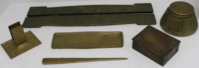 Appraisal: PIECE TIFFANY BRONZE DESK SET TO INCLUDEA HIGH INK WELL