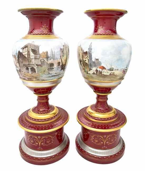 Appraisal: A Pair of Continental Porcelain Urns on Stands each of