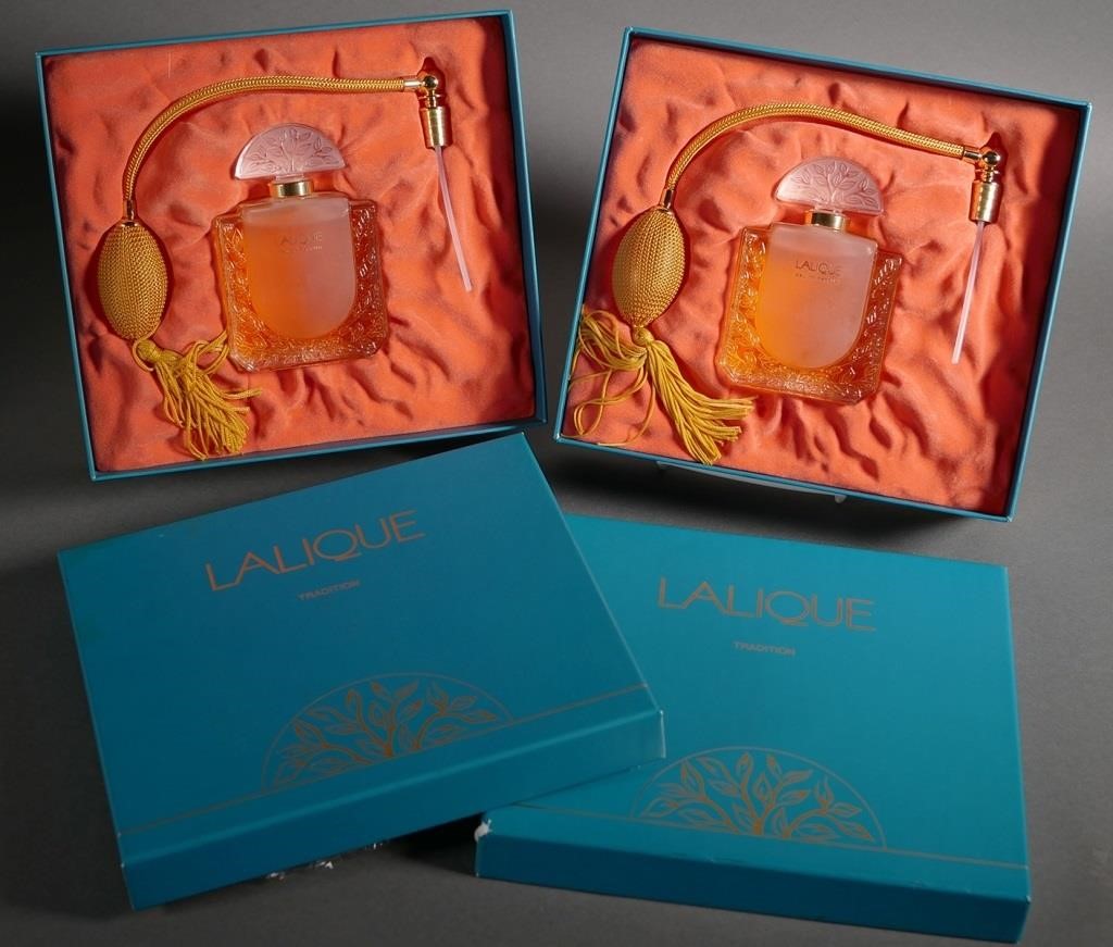 Appraisal: Two Lalique crystal flacon collection eau de parfume with atomizer