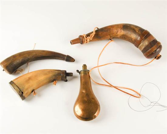 Appraisal: Three th th C Powder Horns and one Brass Powder