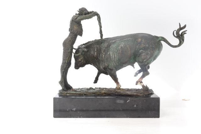 Appraisal: Bronze sculpture on marble base Matador and Bull signed in