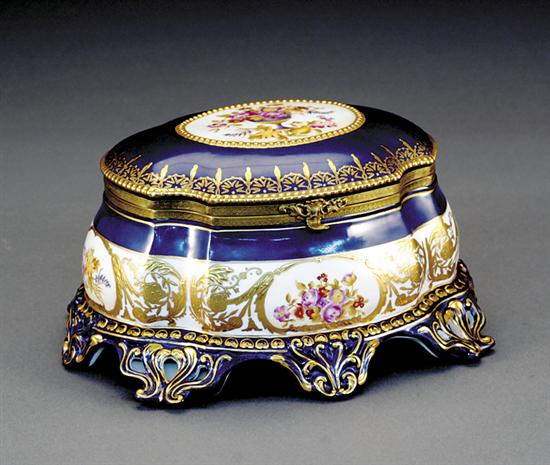 Appraisal: Porcelain and gilt-metal mounted box oval form with hinged lid