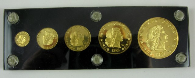 Appraisal: CASED SET OF FIVE GOLD BULLION COINS American Eagles and