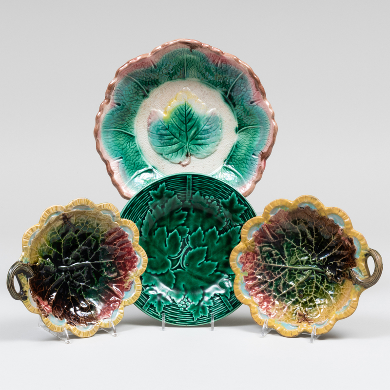 Appraisal: Group of Majolica Wares Unmarked Comprising A shallow bowlA pair