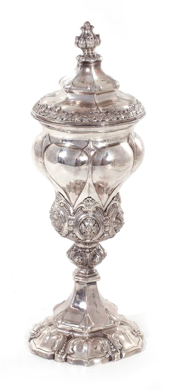 Appraisal: Judaica Continental silver hanup covered cup probably Austro-Hungarian or German