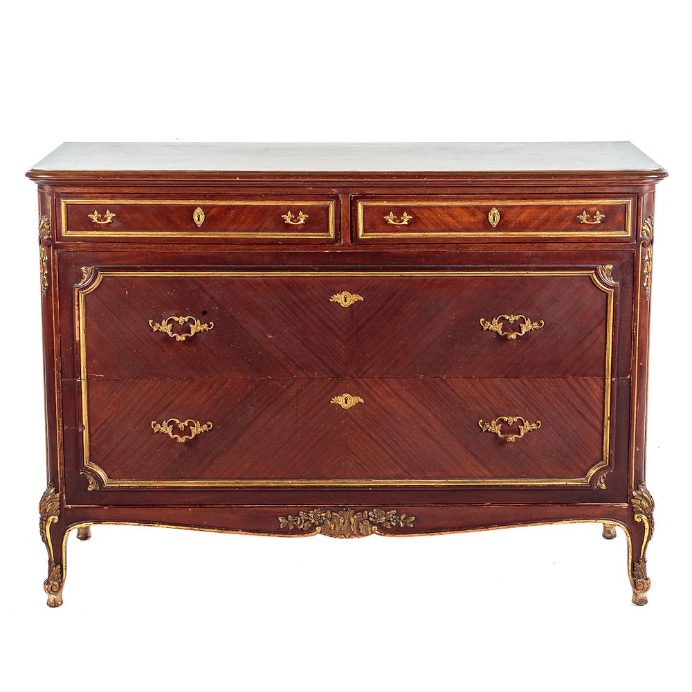 Appraisal: Louis XV Style Mahogany Commode Two short drawers over two