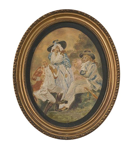 Appraisal: ENGLISH NEEDLEWORK OF A FAMILY English late th century watercolor