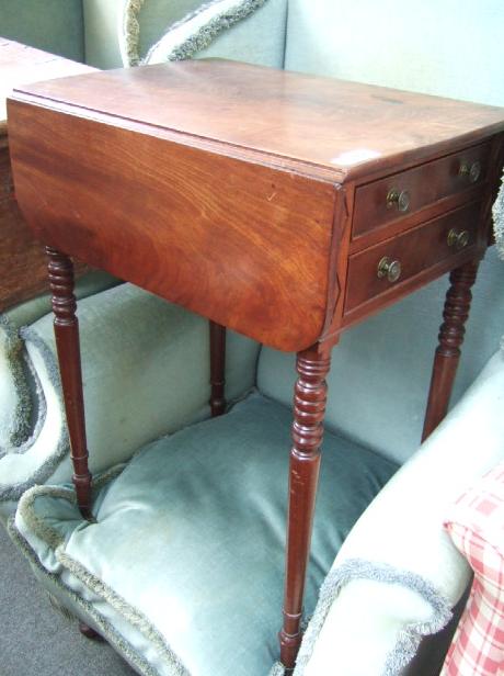 Appraisal: A th century mahogany work box the drop flap sides