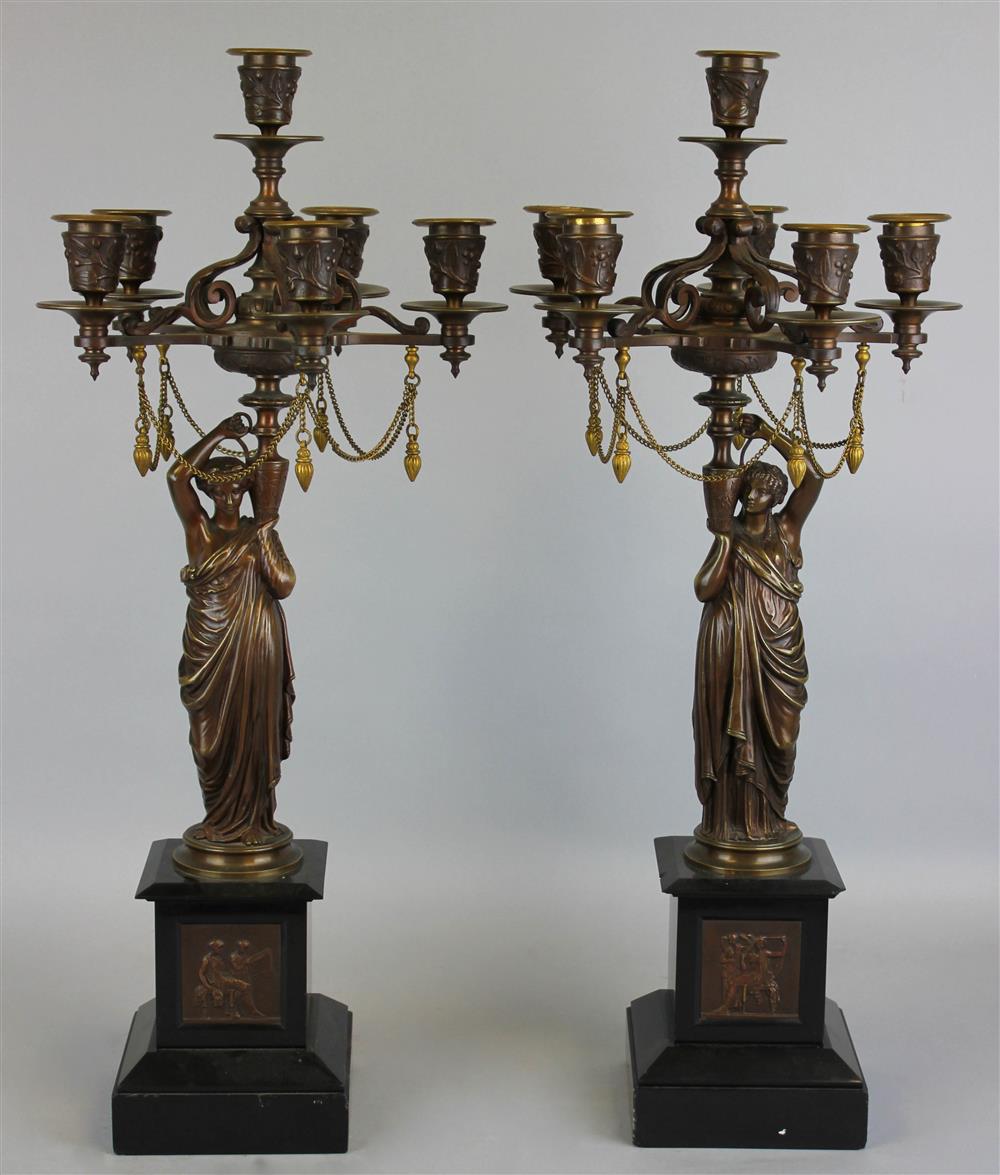 Appraisal: PAIR OF NAPOLEON III PARCEL GILT AND PATINATED BRONZE SIX