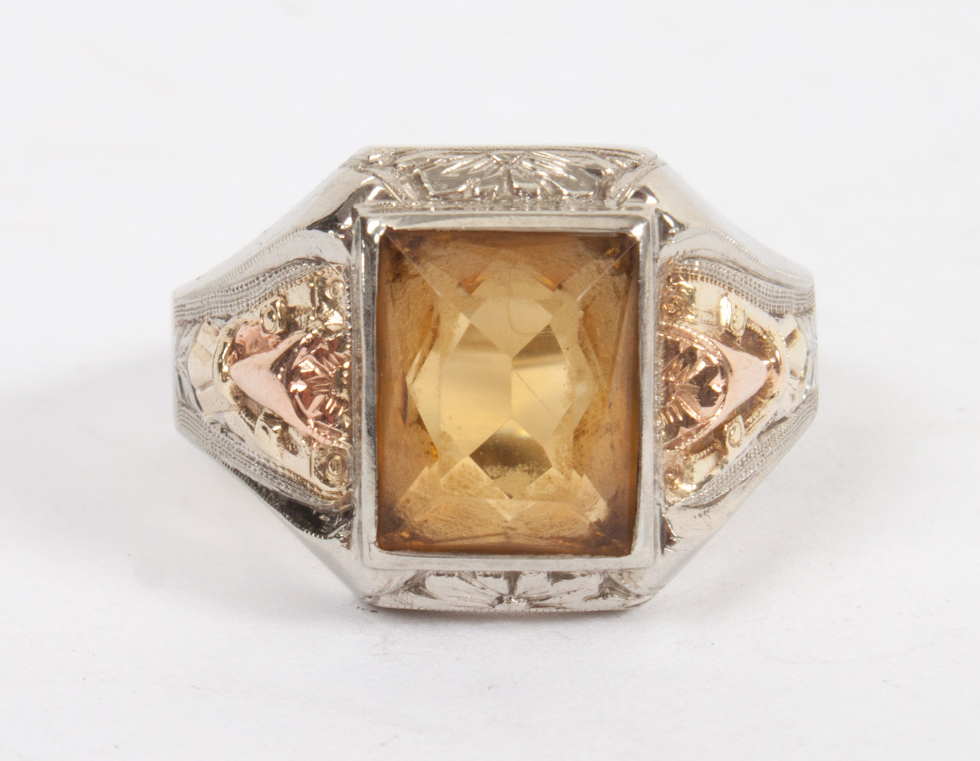 Appraisal: Gentleman's K tri-color gold citrine ring marked PP size grams