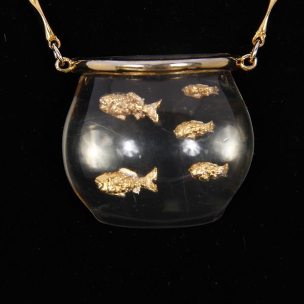 Appraisal: Castlecliff jelly belly lucite acrylic fish bowl pendant necklace