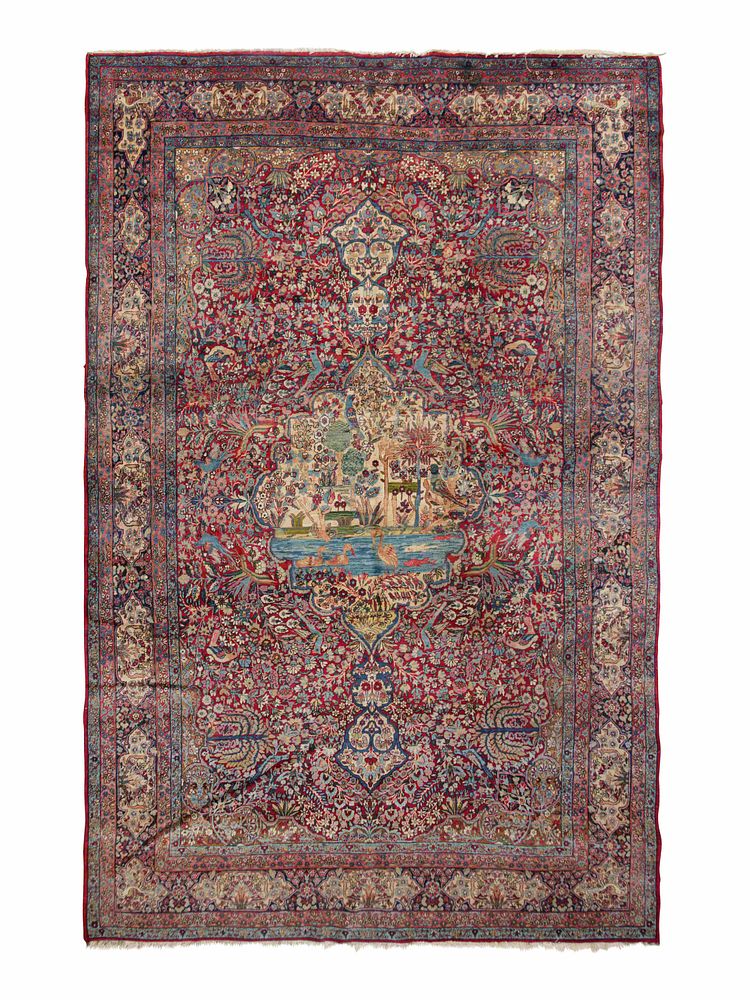 Appraisal: A Kirman Pictorial Wool Rug A Kirman Pictorial Wool Rug