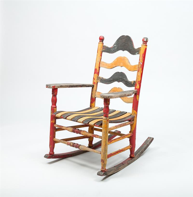 Appraisal: American Painted Ladder-Back Rocking Armchair With slatted seat x x