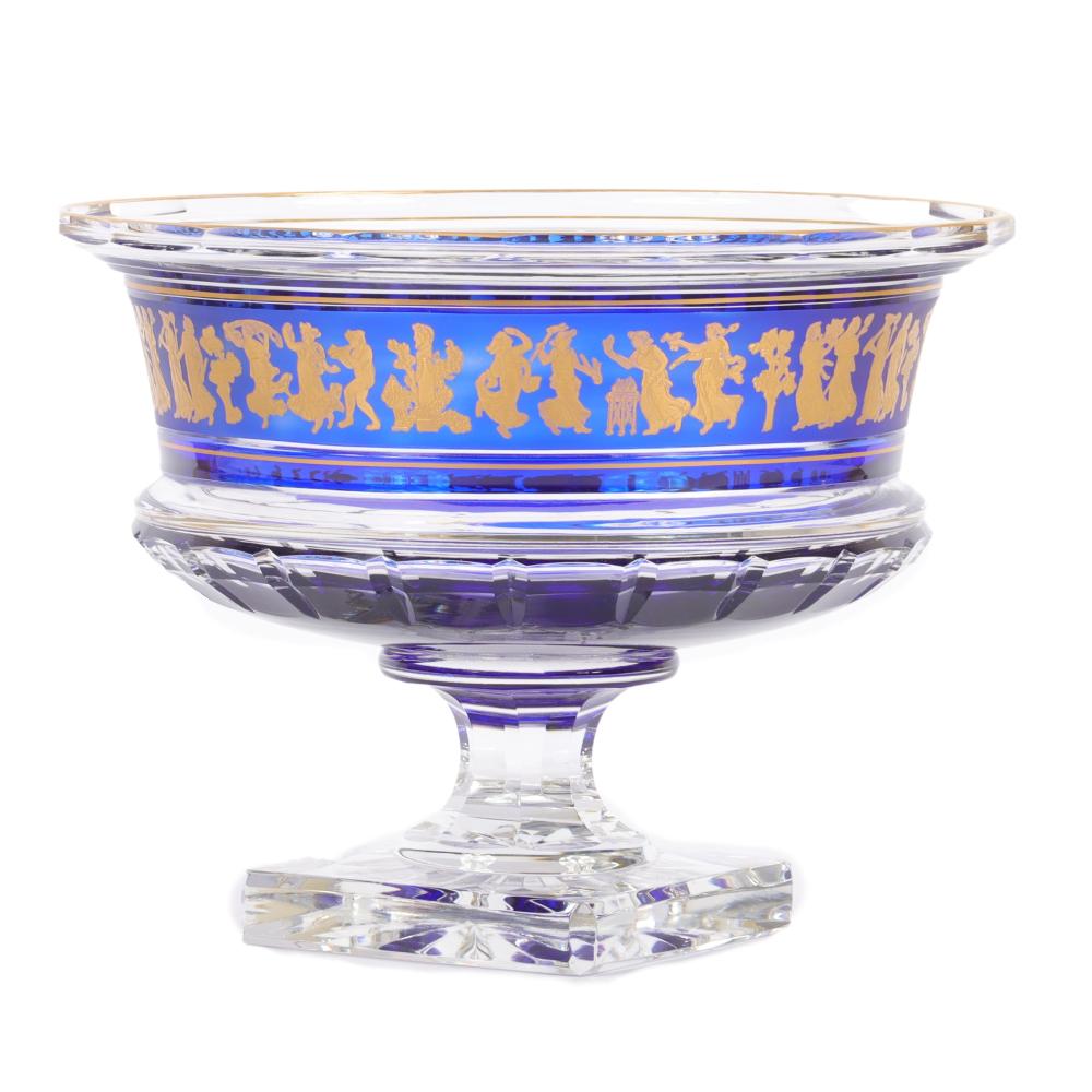 Appraisal: VAL ST LAMBERT COBALT CUT TO CLEAR CRYSTAL CENTERPIECE PEDESTAL