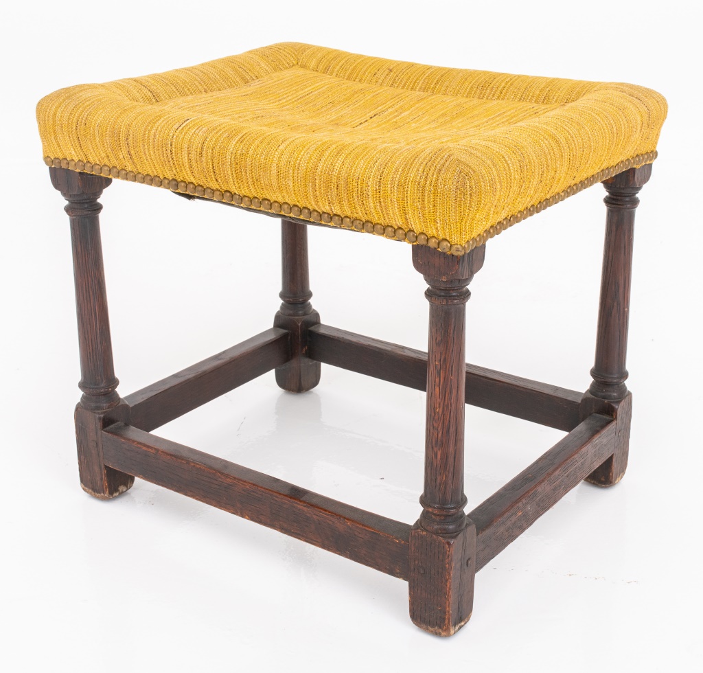 Appraisal: JACOBEAN STYLE OAK STOOL Jacobean Style oak stool four columns