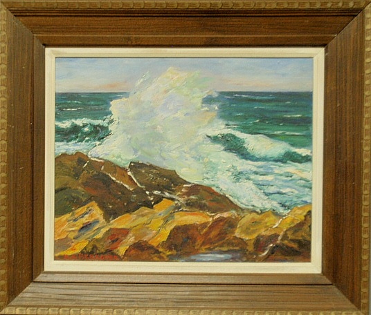 Appraisal: - Oil on canvas seacoast painting with waves crashing over