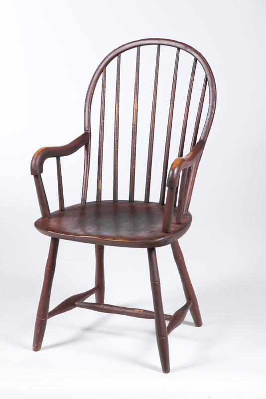 Appraisal: BOWBACK WINDSOR ARMCHAIR American early th century mixed woods Seven