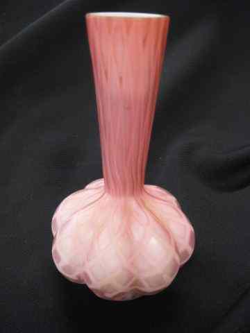 Appraisal: Victorian Cranberry Satin Glass Vase diamond quilted with mother-of-pearl background