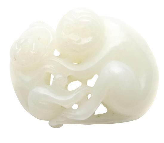 Appraisal: Chinese Carved Jade Toggle th century depicting two monkeys with