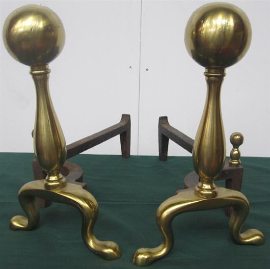 Appraisal: PAIR OF ANDIRONS Brass with cannon ball finials