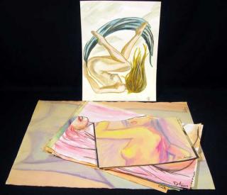 Appraisal: Pcs Signed ORIGINAL PAINTINGS OF FEMALE NUDES Figure Drawing Risque