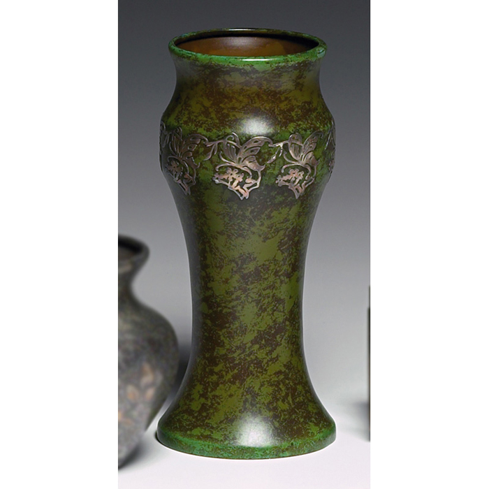 Appraisal: Heintz vase unusual form sterling on bronze applied floral and