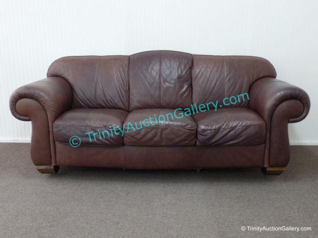 Appraisal: Dark Brown Leather Full Size Sofa Made of real leather