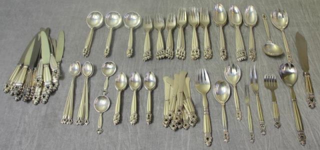 Appraisal: STERLING Georg Jensen Acorn Flatware Set Includes tablespoons dinner forks