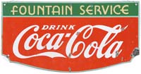 Appraisal: COCA-COLA FOUNTAIN SERVICE PORCELAIN SIGN A one-sided die cut sign