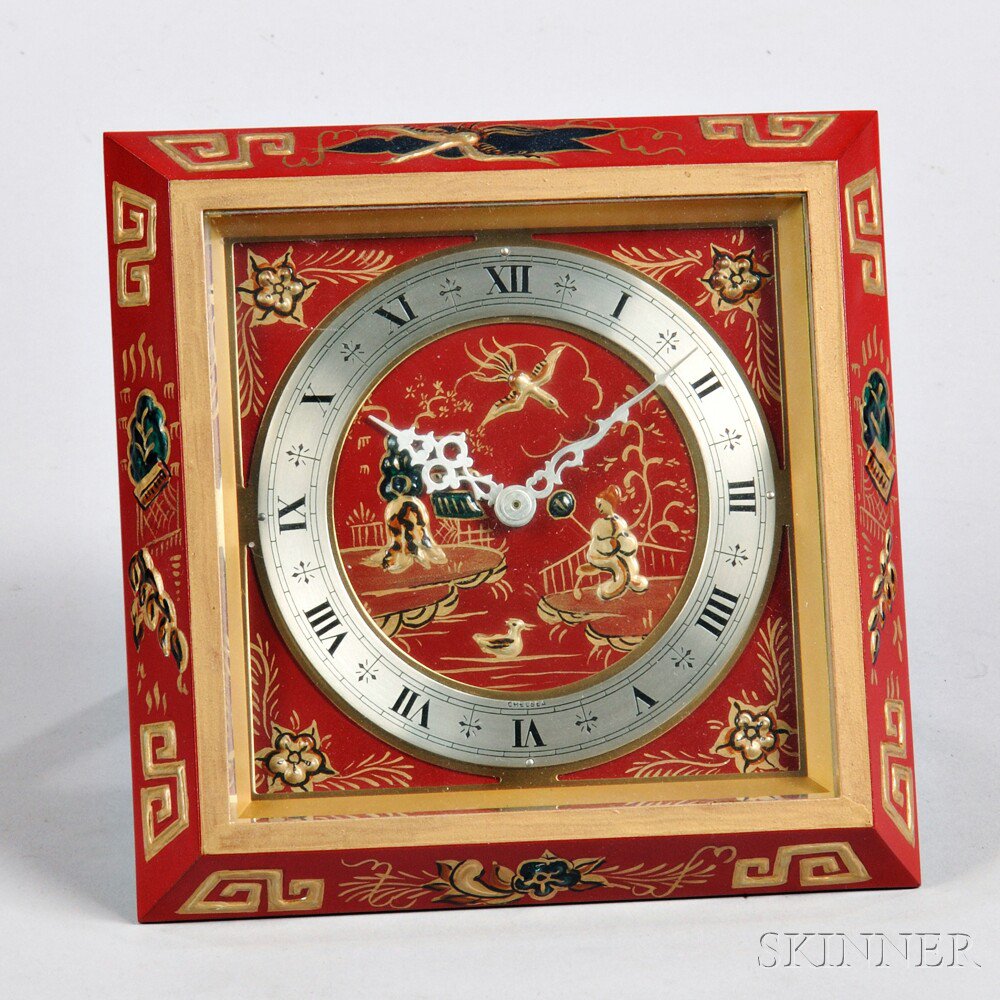 Appraisal: Chelsea Chinese Lacquer Desk Clock Boston c the -in red