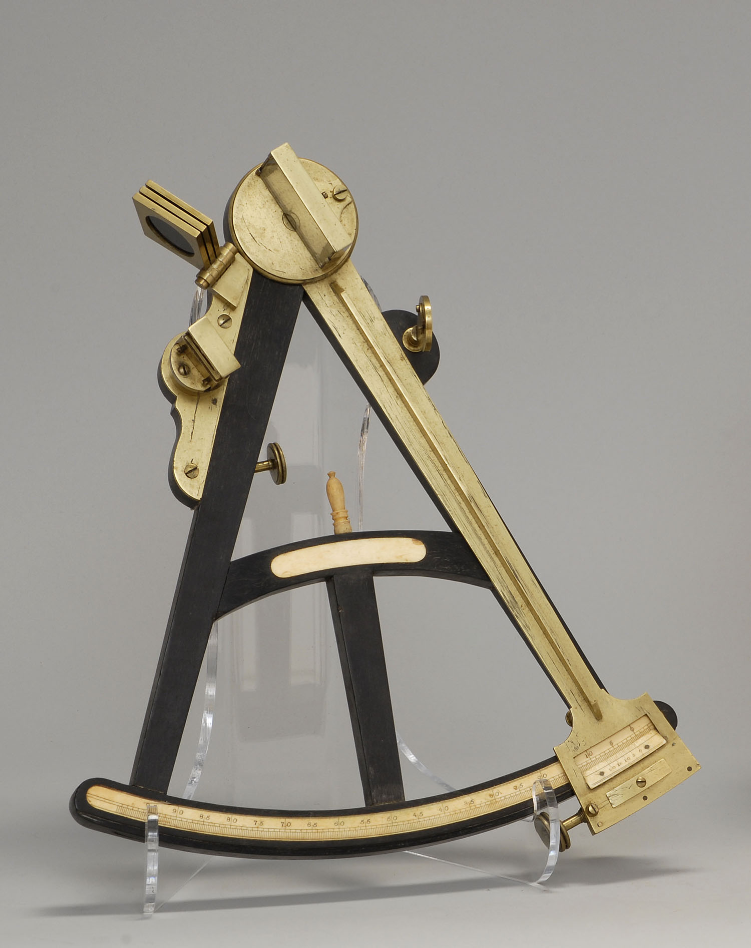 Appraisal: SEXTANT th CenturyUnknown maker Ebony frame with brass mounts and