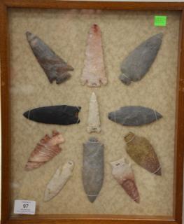 Appraisal: American Indian spear heads pieces in case American Indian spear