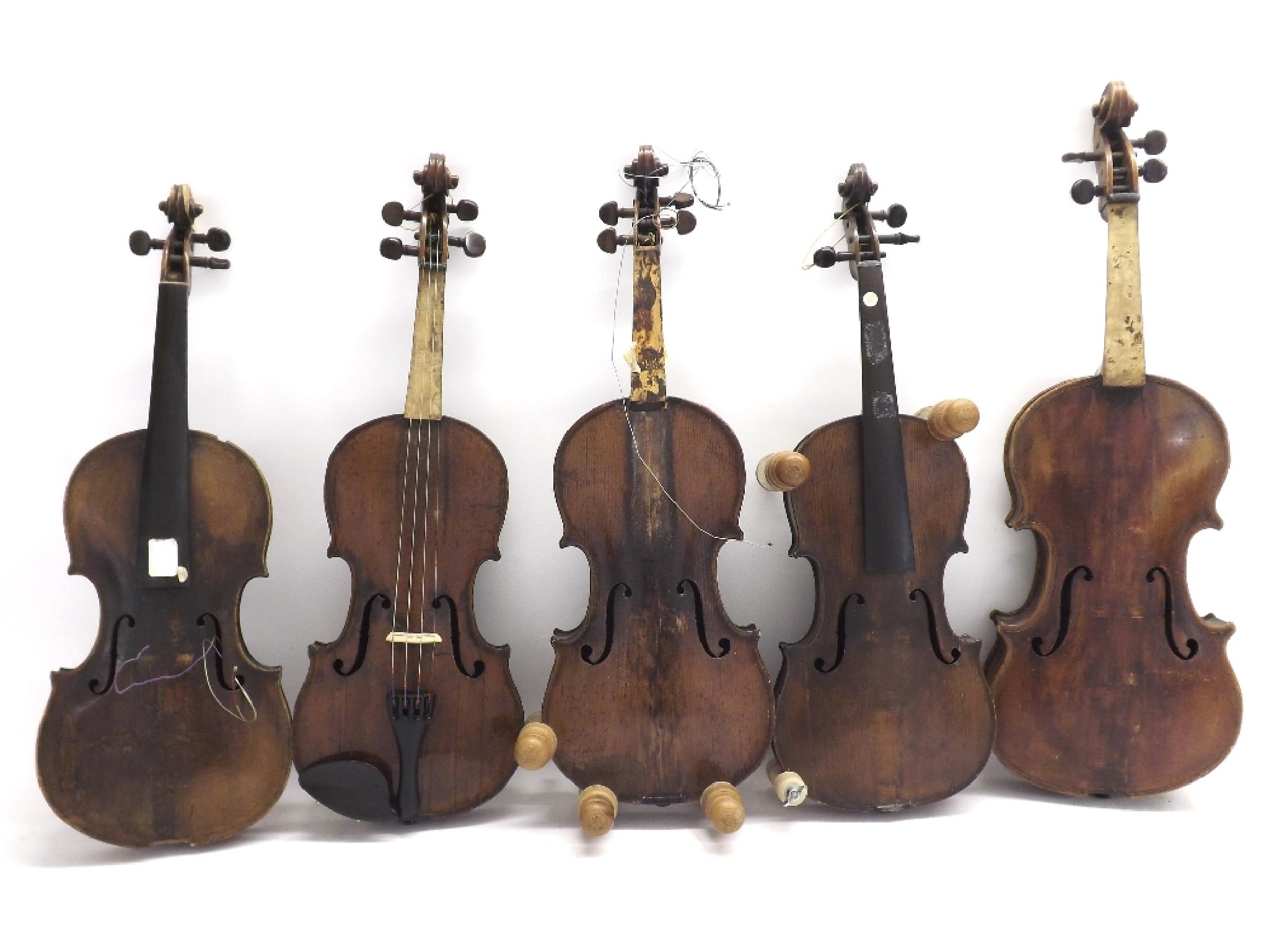 Appraisal: th century viola and four interesting th century violins all