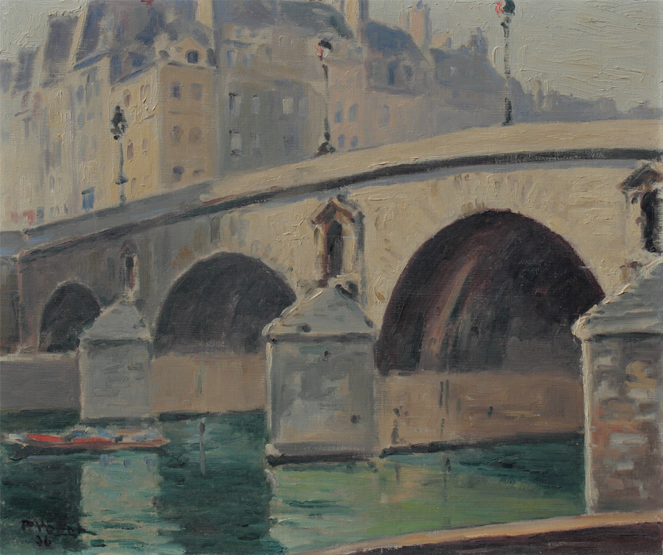 Appraisal: GOOD ILLEGIBLY SIGNED OIL CANVAS PAINTING PONT NEUF '' x