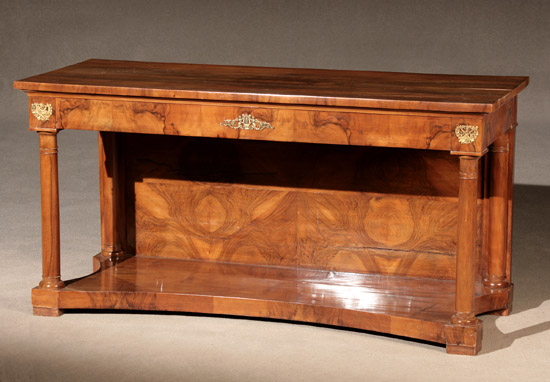 Appraisal: Biedermeier Ormolu Mounted Figured Walnut Console Circa Repairs to cracks