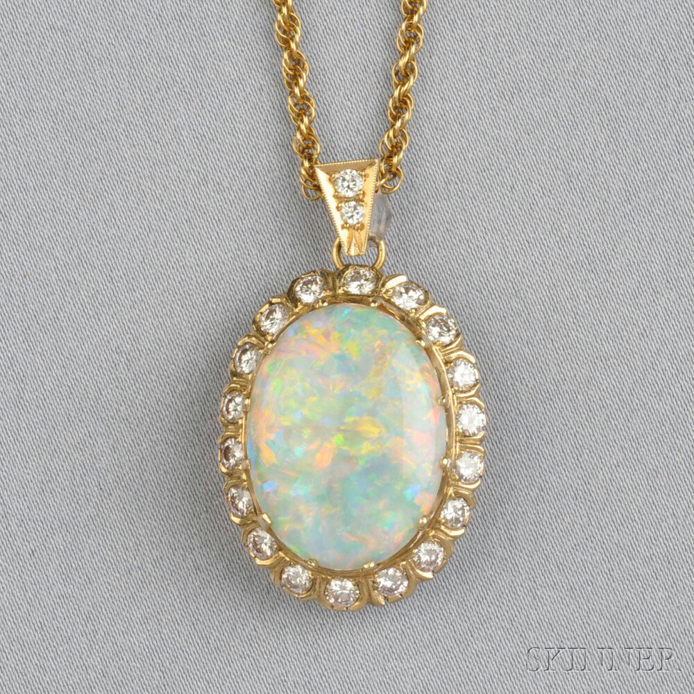 Appraisal: kt Gold Opal and Diamond Pendant x x mm and