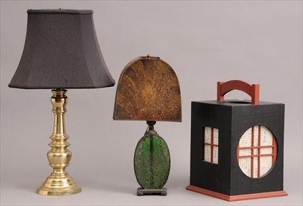 Appraisal: CONTEMPORARY BRASS TABLE LAMP With baluster-shaped standard Together with a