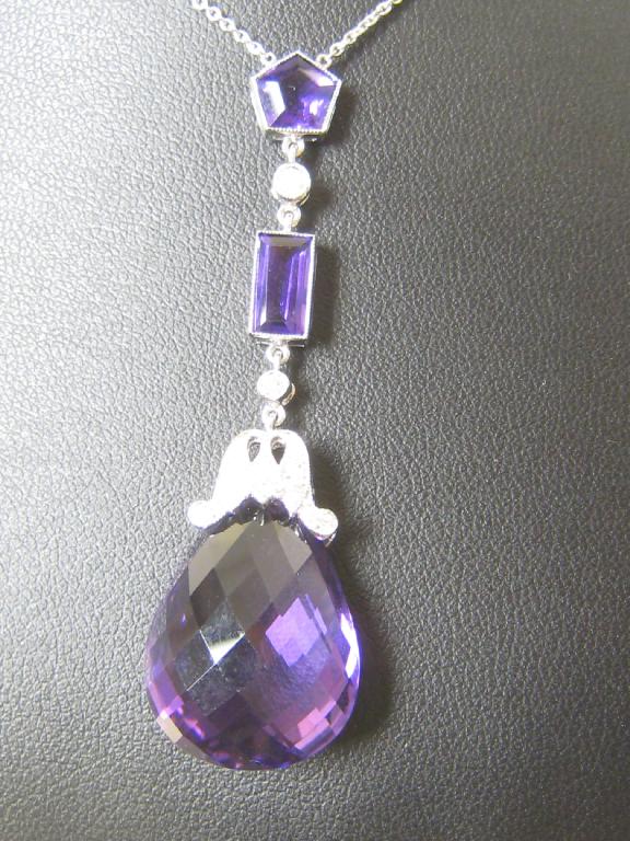 Appraisal: A Continental amethyst and diamond Necklace the principal briolette cut