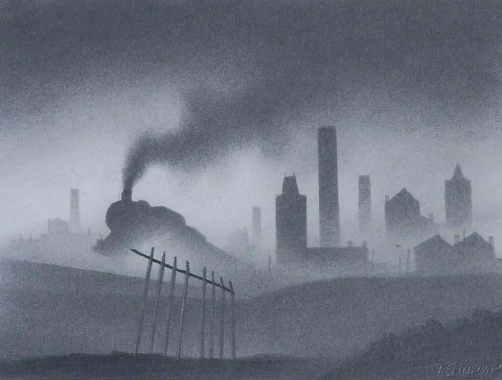 Appraisal: TREVOR GRIMSHAW - PENCIL Train leaving a town signed x