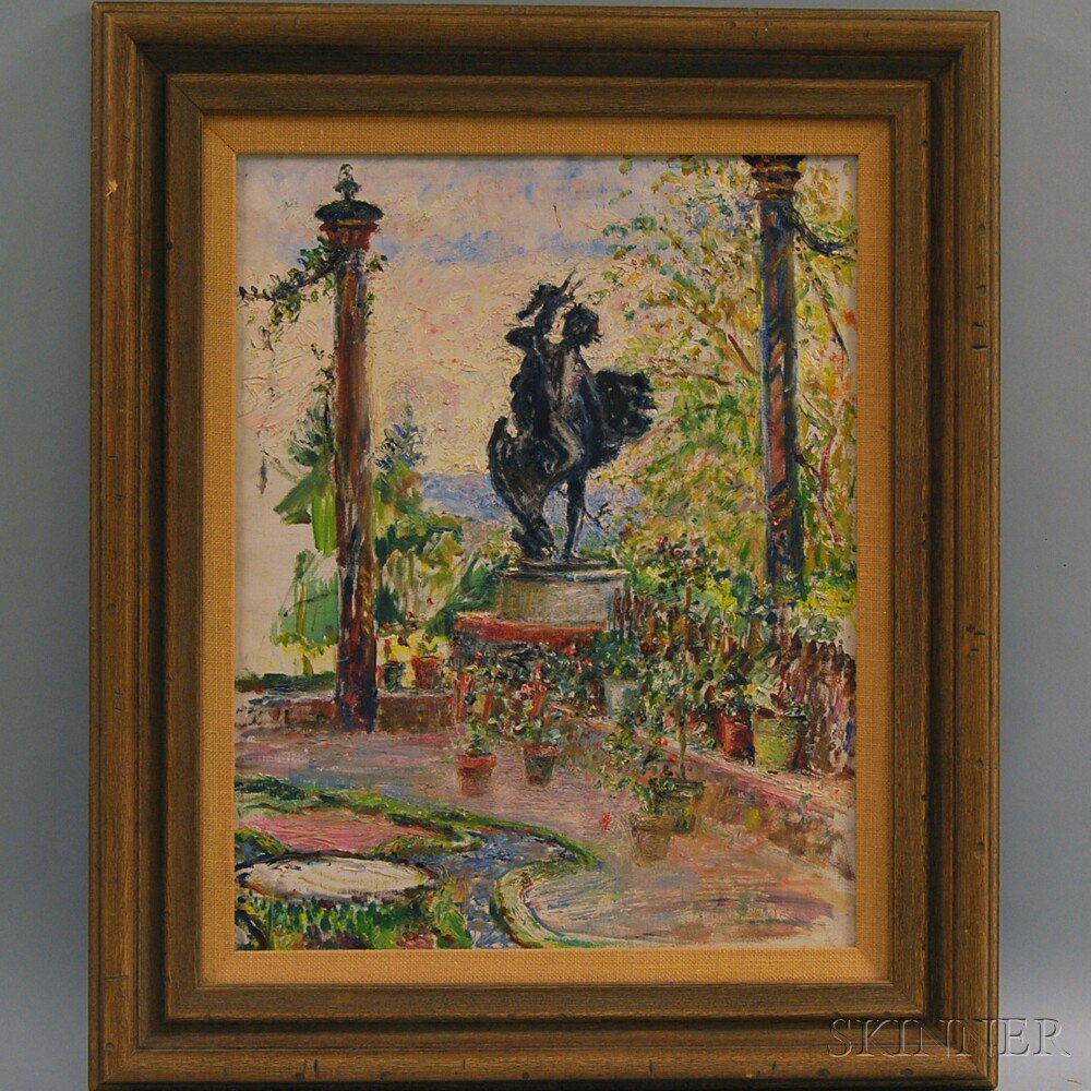 Appraisal: American School th Century Park View with Sculpture Possibly by