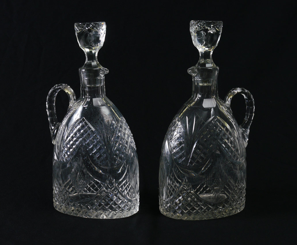 Appraisal: PAIR OF FEDERAL PERIOD CUT GLASS WINE DECANTERS Heavy cut